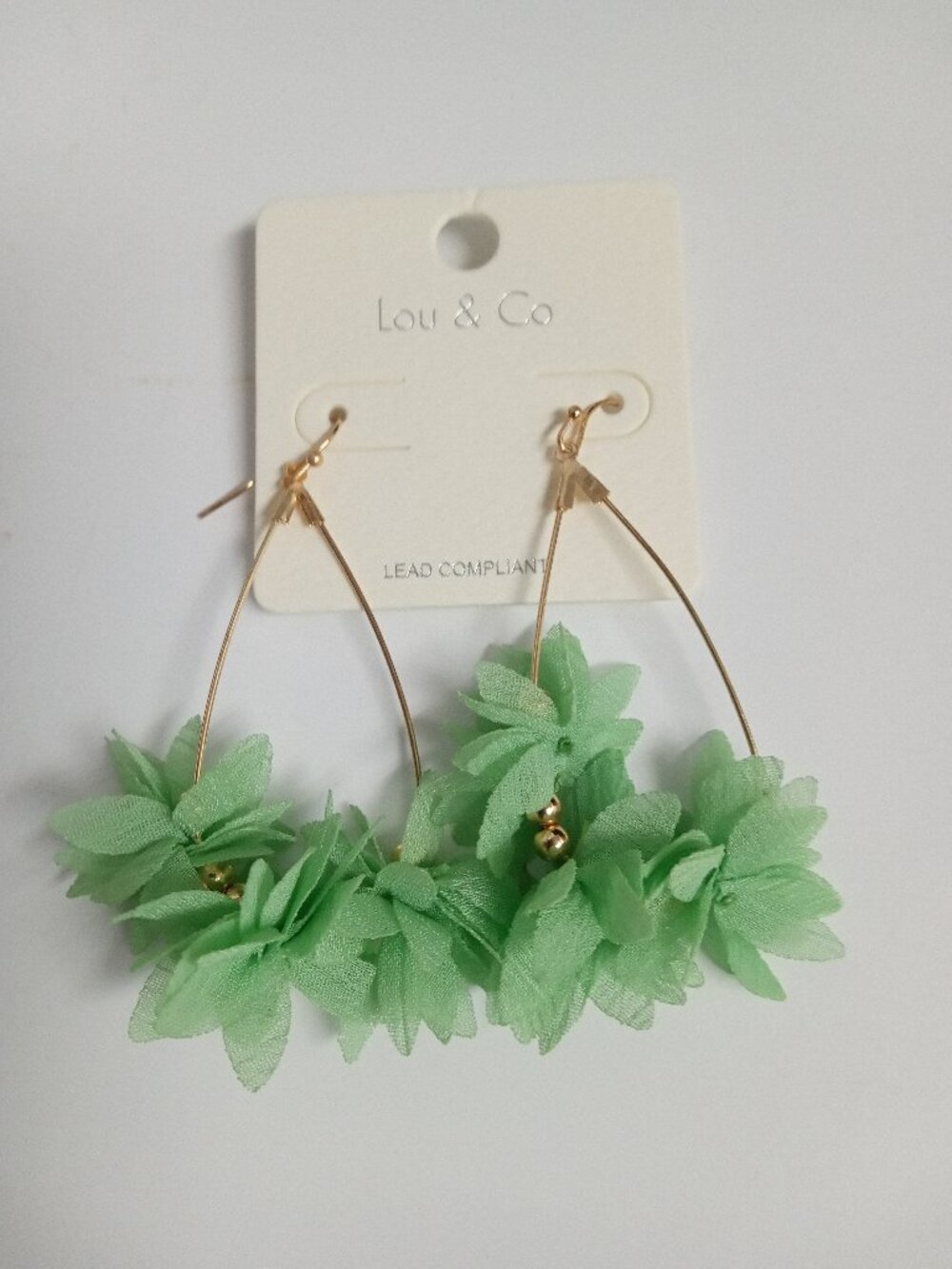 LOU & CO Green Floral Dangle Earrings with Gold Beads